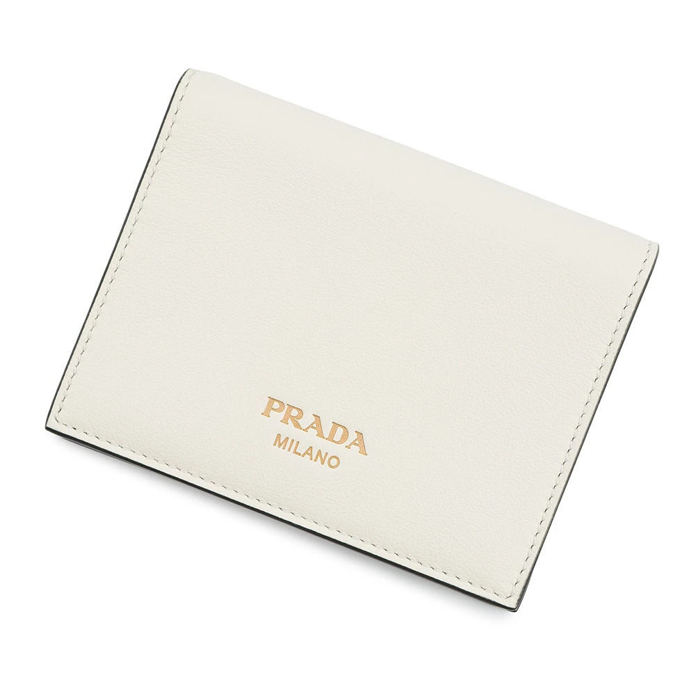 Prada Bi fold Wallet Compact Leather White